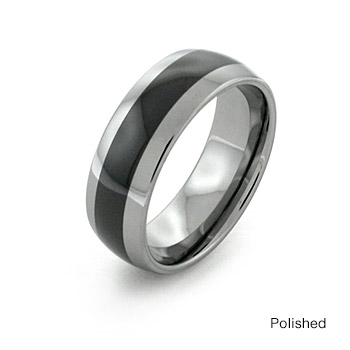 Ring Domed Ceramic With Black Inlay Wide Tungsten