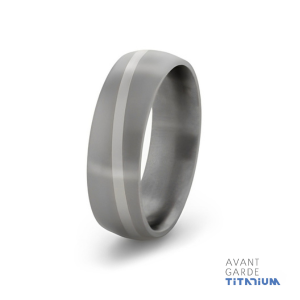 Domed Titanium Ring With Diagonal Inlay