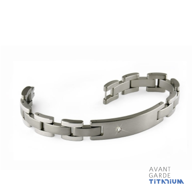 Diamond Set Titanium Bracelet With ID Plate