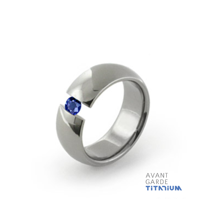 Domed Tension Titanium Ring With Round Stones