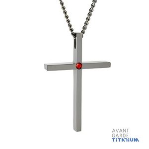 Stone Set, Thin Design Titanium Cross Pendant