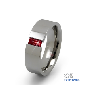 Tension Set Titanium Ring With Emerald Cut Stone