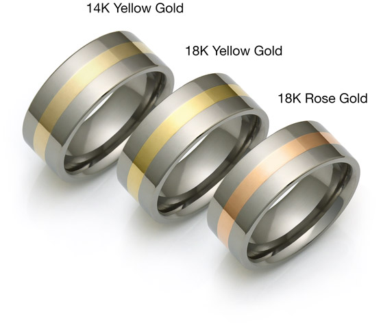 Titanium Rings Gold Inlays 