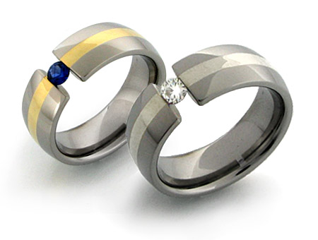 tension set titanium rings with diamonds and sapphires